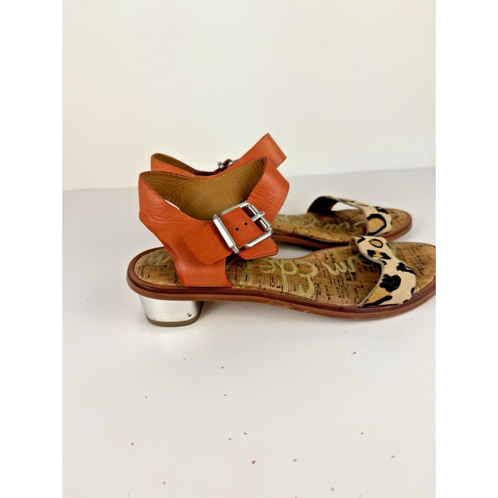 Sam Edelman Trina Sandals Leopard Print Mandarin Orange Cork Block Heel 6M - Picture 4 of 16